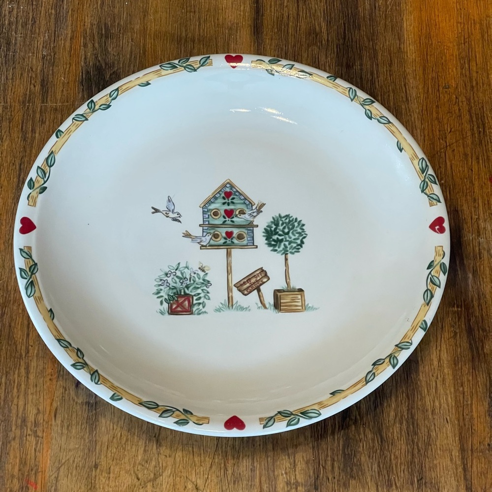 Vintage Birdhouse Platter Chop Plate 12.5” Thomson Pottery Stoneware